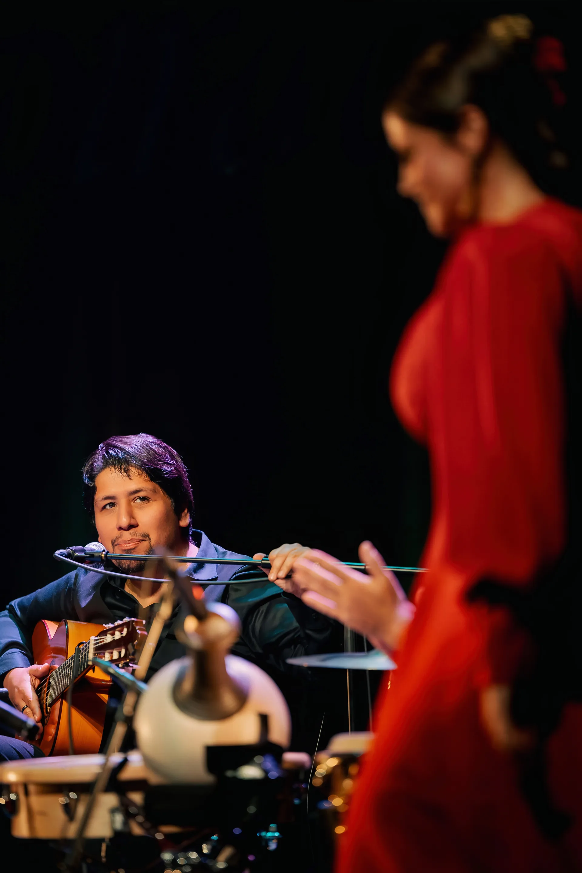 Danseuse de flamenco en mouvement sur la scène Arenberg — festival Flamenco de Flandes