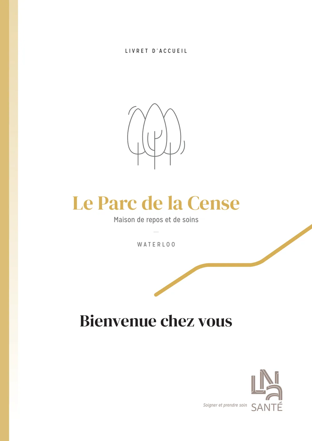 Couverture du livret d'accueil imprimé — Le Parc de la Cense (LNA Santé, Waterloo), brochure de 24 pages réalisée à partir des photographies d'Angel Bena
