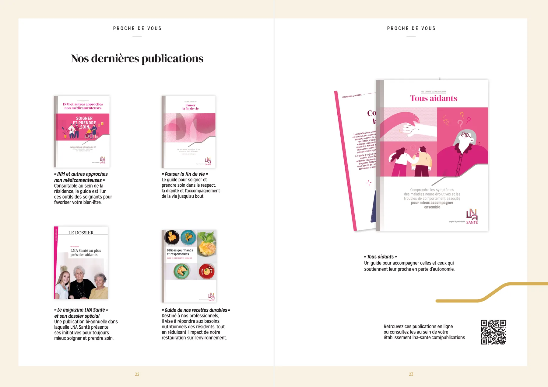Livret d'accueil — double page « nos dernières publications », maison de repos Le Parc de la Cense, LNA Santé à Waterloo